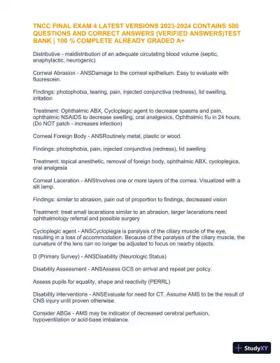 2023-2024 TNCC Final Practice Exam 4 with Answers (1343 Solved Questions) - Page 22 preview image