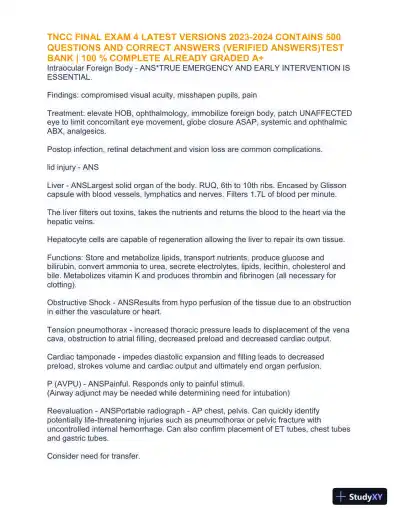 2023-2024 TNCC Final Practice Exam 4 with Answers (1343 Solved Questions) - Page 26 preview image