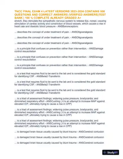 2023-2024 TNCC Final Practice Exam 4 with Answers (1343 Solved Questions) - Page 29 preview image