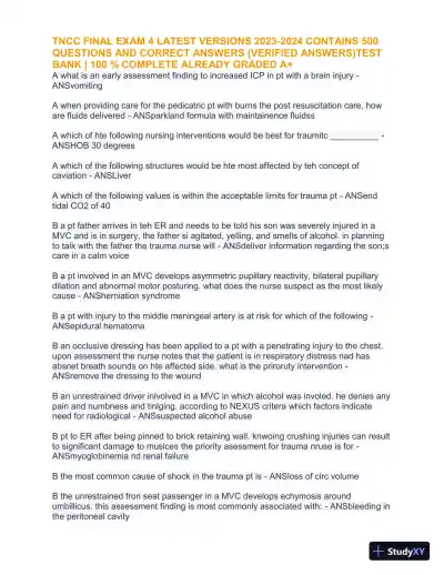 2023-2024 TNCC Final Practice Exam 4 with Answers (1343 Solved Questions) - Page 3 preview image