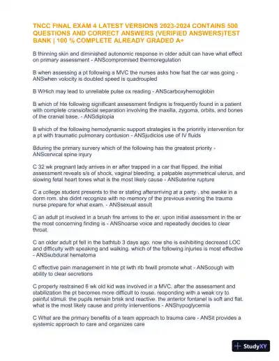 2023-2024 TNCC Final Practice Exam 4 with Answers (1343 Solved Questions) - Page 4 preview image