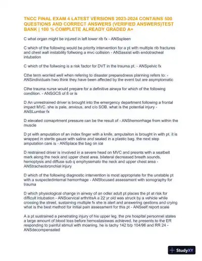 2023-2024 TNCC Final Practice Exam 4 with Answers (1343 Solved Questions) - Page 5 preview image