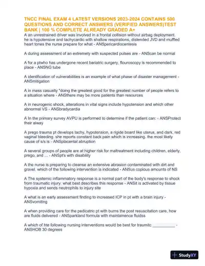 2023-2024 TNCC Final Practice Exam 4 with Answers (1343 Solved Questions) - Page 6 preview image