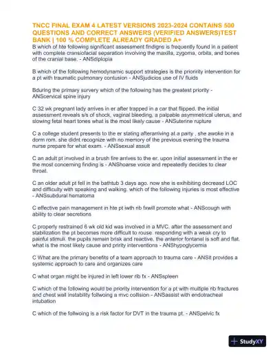 2023-2024 TNCC Final Practice Exam 4 with Answers (1343 Solved Questions) - Page 8 preview image