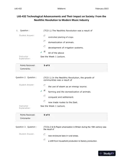 LAS-432 Technological Advancements and Their Impact on Society: From the Neolithic Revolution to Modern Music Industry - Page 1 preview image