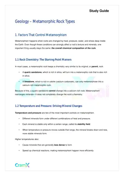 Geology - Metamorphic Rock Types - Page 1 preview image