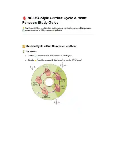 NCLEX Style Cardiac Cycle and Heart Function Study - Page 1 preview image