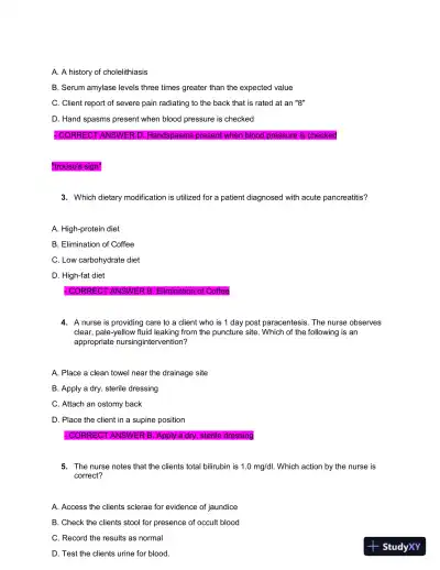 2022 PN Medical Surgical Practice Exam with Answers (45 Solved Questions) - Page 3 preview image