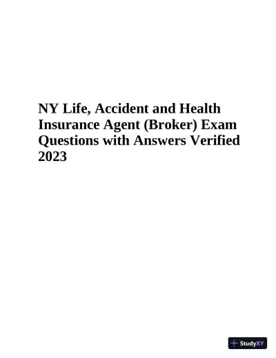 2023 NY Life, Accident, and Health Insurance Agent Exam with Answers (198 Solved Questions) - Page 1 preview image
