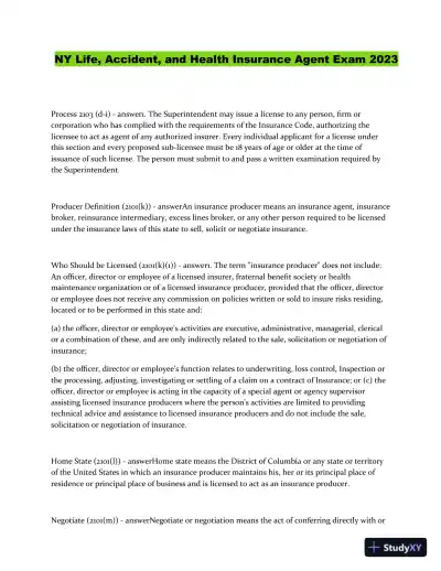 2023 NY Life, Accident, and Health Insurance Agent Exam with Answers (198 Solved Questions) - Page 3 preview image