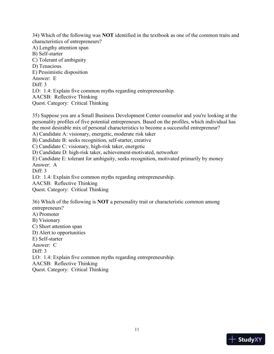 Test Bank for Entrepreneurship: Successfully Launching New Ventures, 6th Edition, page 13