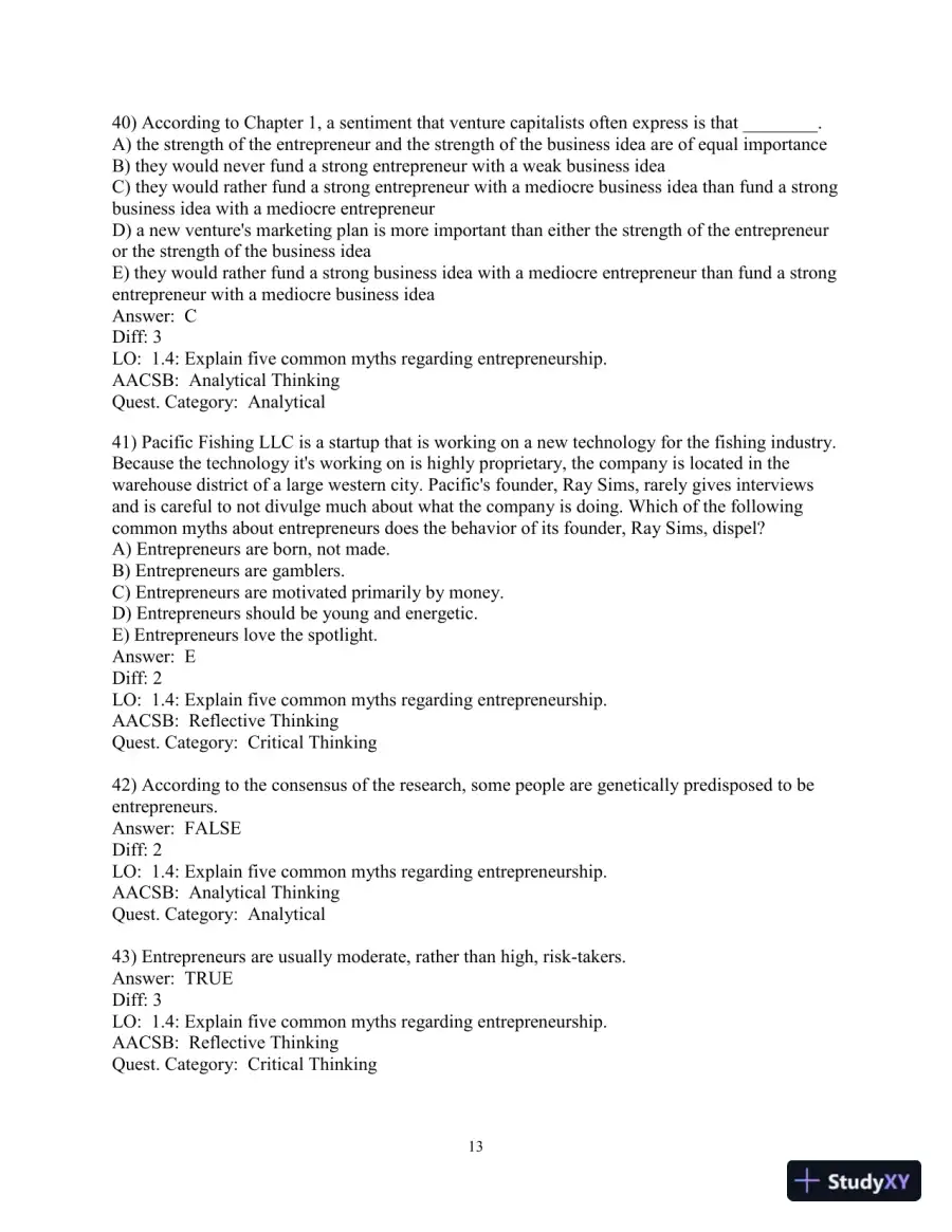 Test Bank for Entrepreneurship: Successfully Launching New Ventures, 6th Edition, page 15