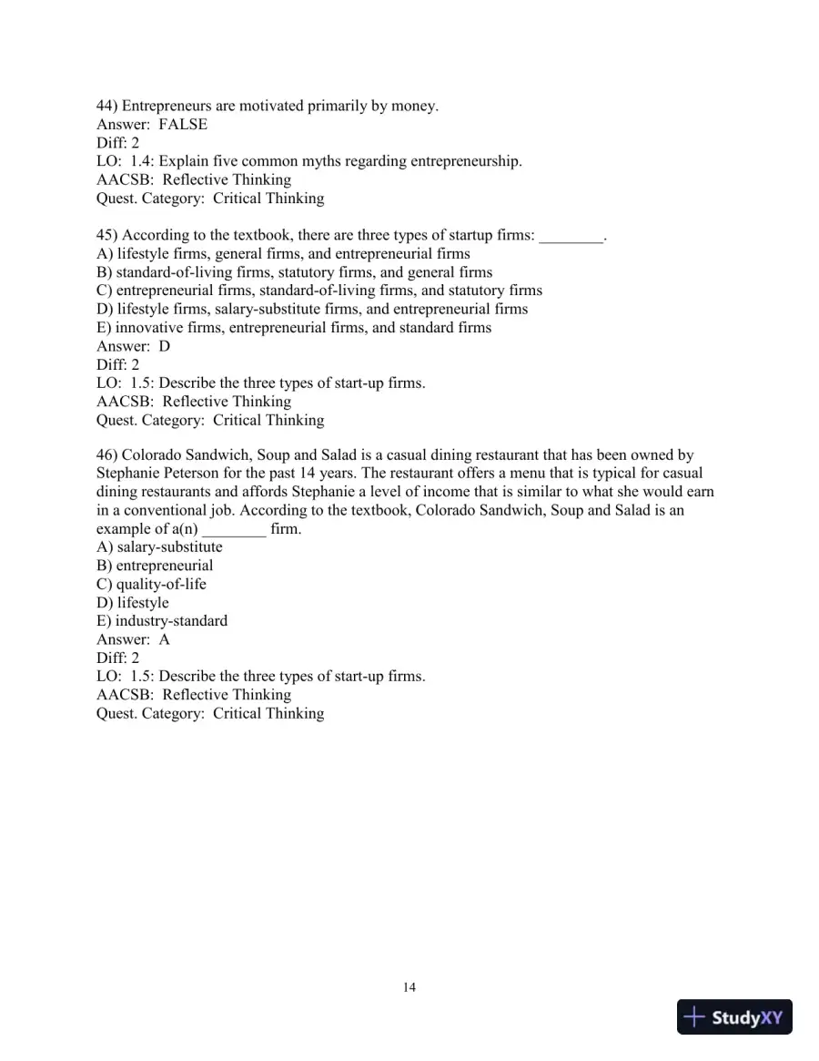 Test Bank for Entrepreneurship: Successfully Launching New Ventures, 6th Edition, page 16