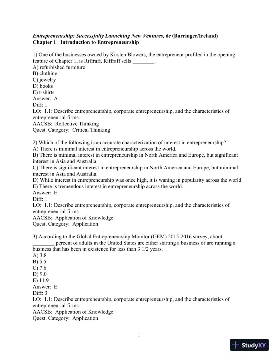 Test Bank for Entrepreneurship: Successfully Launching New Ventures, 6th Edition, page 3
