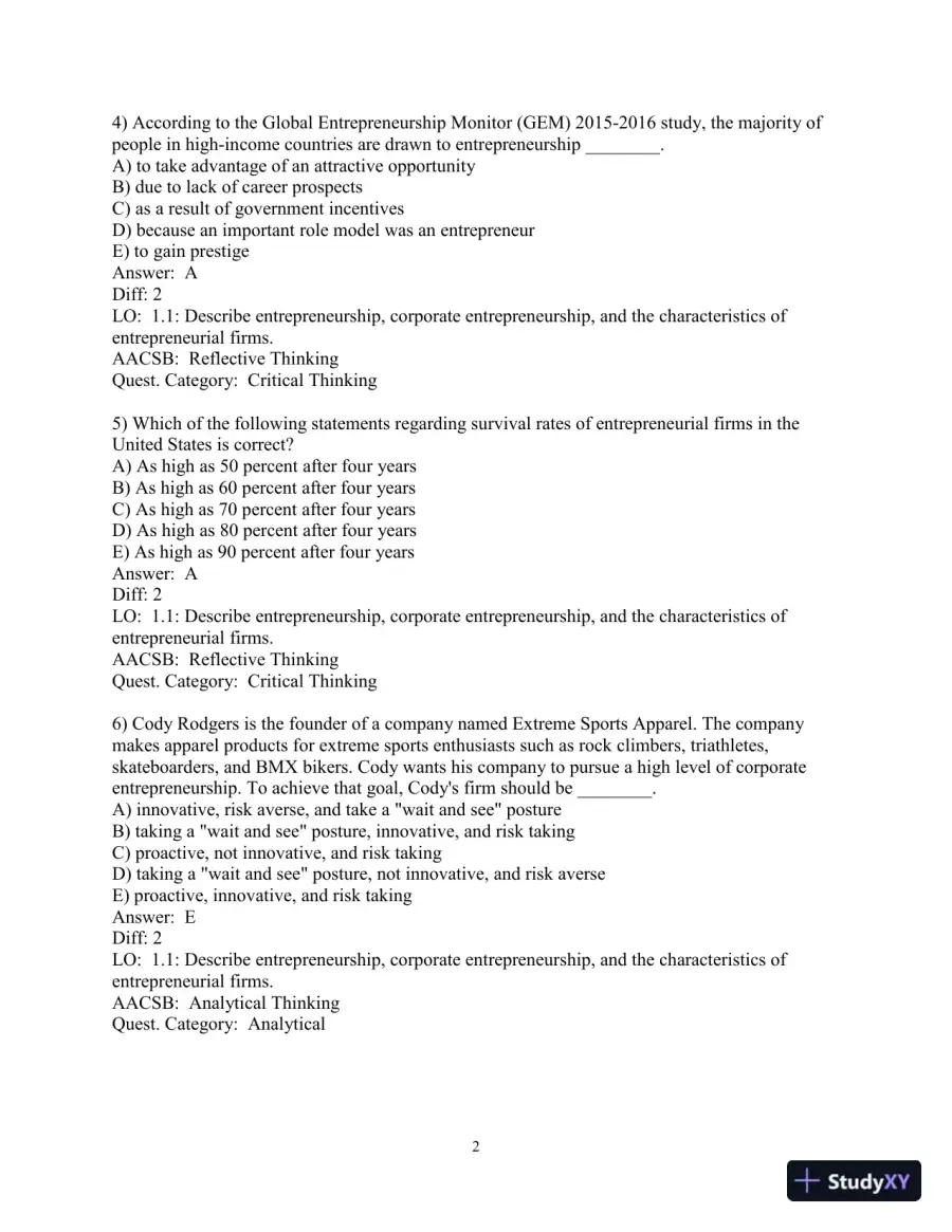 Test Bank for Entrepreneurship: Successfully Launching New Ventures, 6th Edition, page 4