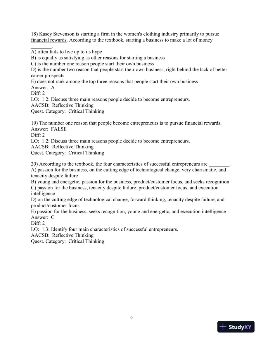Test Bank for Entrepreneurship: Successfully Launching New Ventures, 6th Edition, page 8