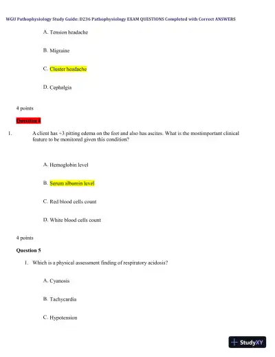 WGU Pathophysiology Study Guide: D236 Pathophysiology with Answers (25 Solved Questions) - Page 3 preview image