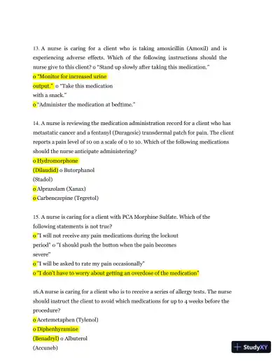 2013 ATI RN Proctored Pharmacology Form B with Answers (70 Solved Questions) - Page 6 preview image