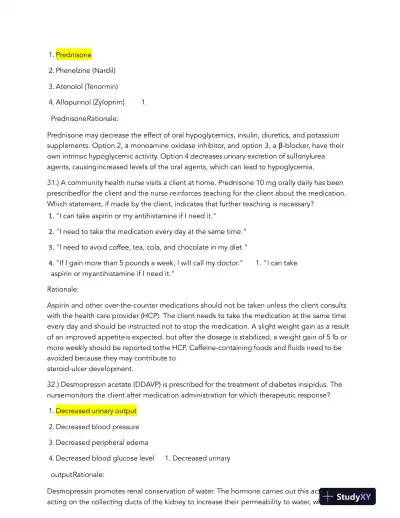 HESI Pharmacology Comprehensive Real Exam With Answers (245 Solved Questions) - Page 14 preview image