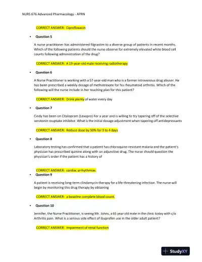 2023-2024 NURS676 Pharmacology Final Exam With Answers (101 Solved Questions) - Page 3 preview image