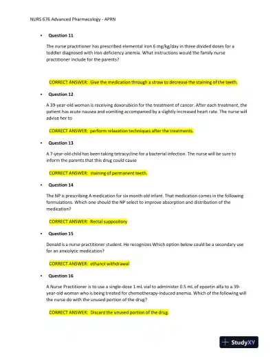 2023-2024 NURS676 Pharmacology Final Exam With Answers (101 Solved Questions) - Page 4 preview image