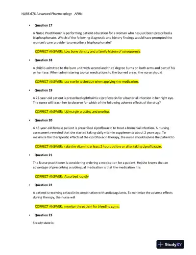 2023-2024 NURS676 Pharmacology Final Exam With Answers (101 Solved Questions) - Page 5 preview image
