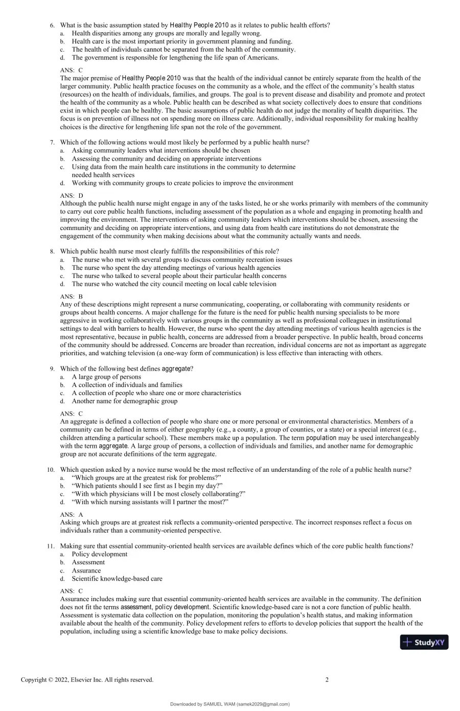 Test Bank for Foundations for Population Health in Community/Public Health Nursing, 6th Edition (Chapters 1-32), page 3