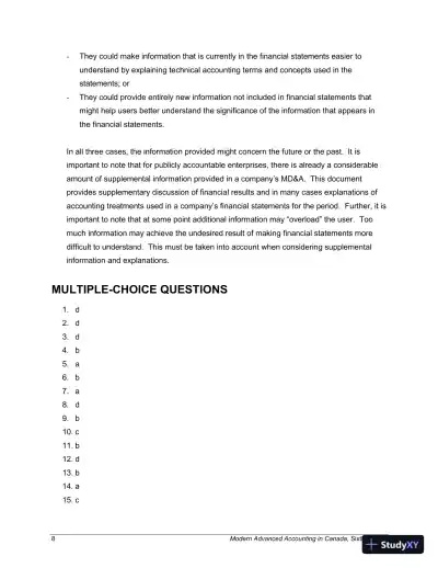Modern Advanced Accounting in Canada, Sixth Canadian Edition Solution Manual - Page 9 preview image