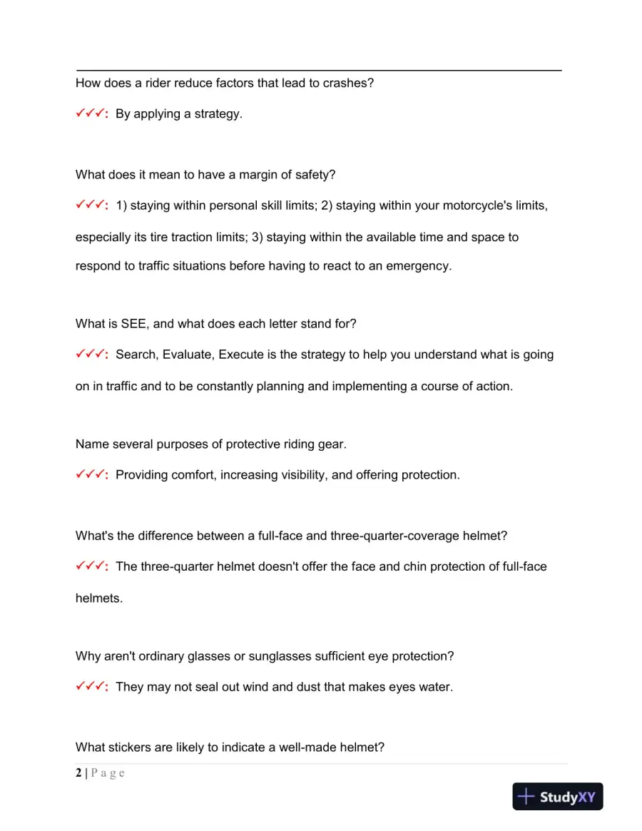 MSF Others Basic Rider Course Exam With Answers (75 Solved Questions), page 3