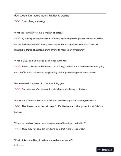 MSF Others Basic Rider Course Exam With Answers (75 Solved Questions) - Page 3 preview image