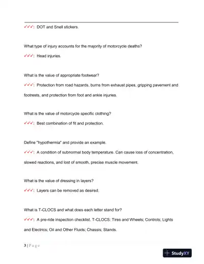 MSF Others Basic Rider Course Exam With Answers (75 Solved Questions) - Page 4 preview image
