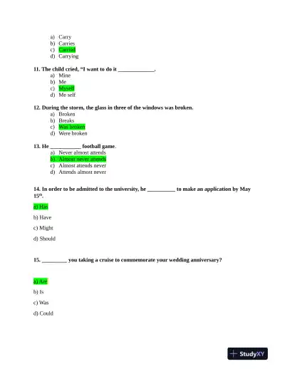 2023 HESI Grammer A2 Exam With Answers (41 Solved Questions) - Page 4 preview image