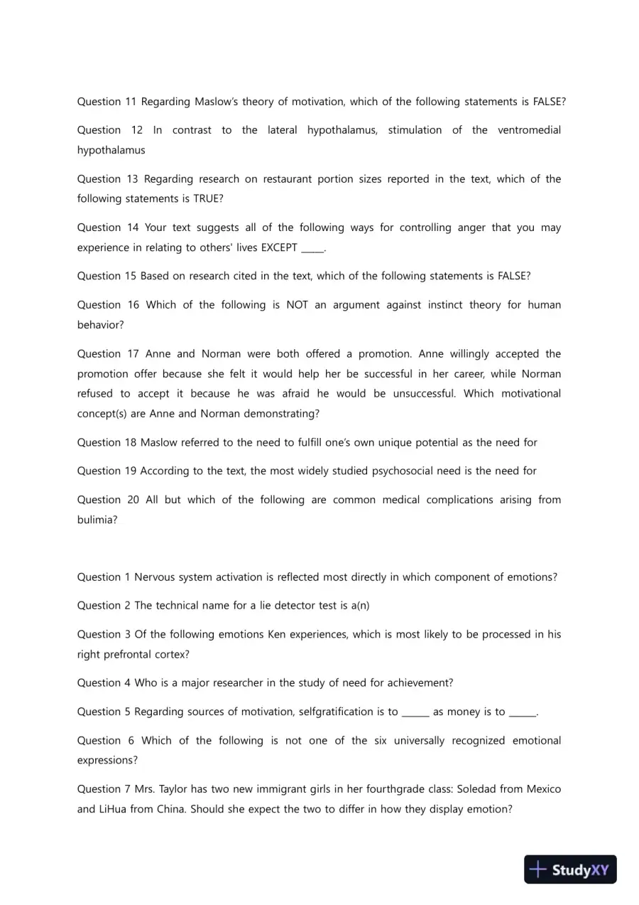 Liberty University PSYC 101 Quiz 8 Complete Solutions Correct Answers Key, page 6