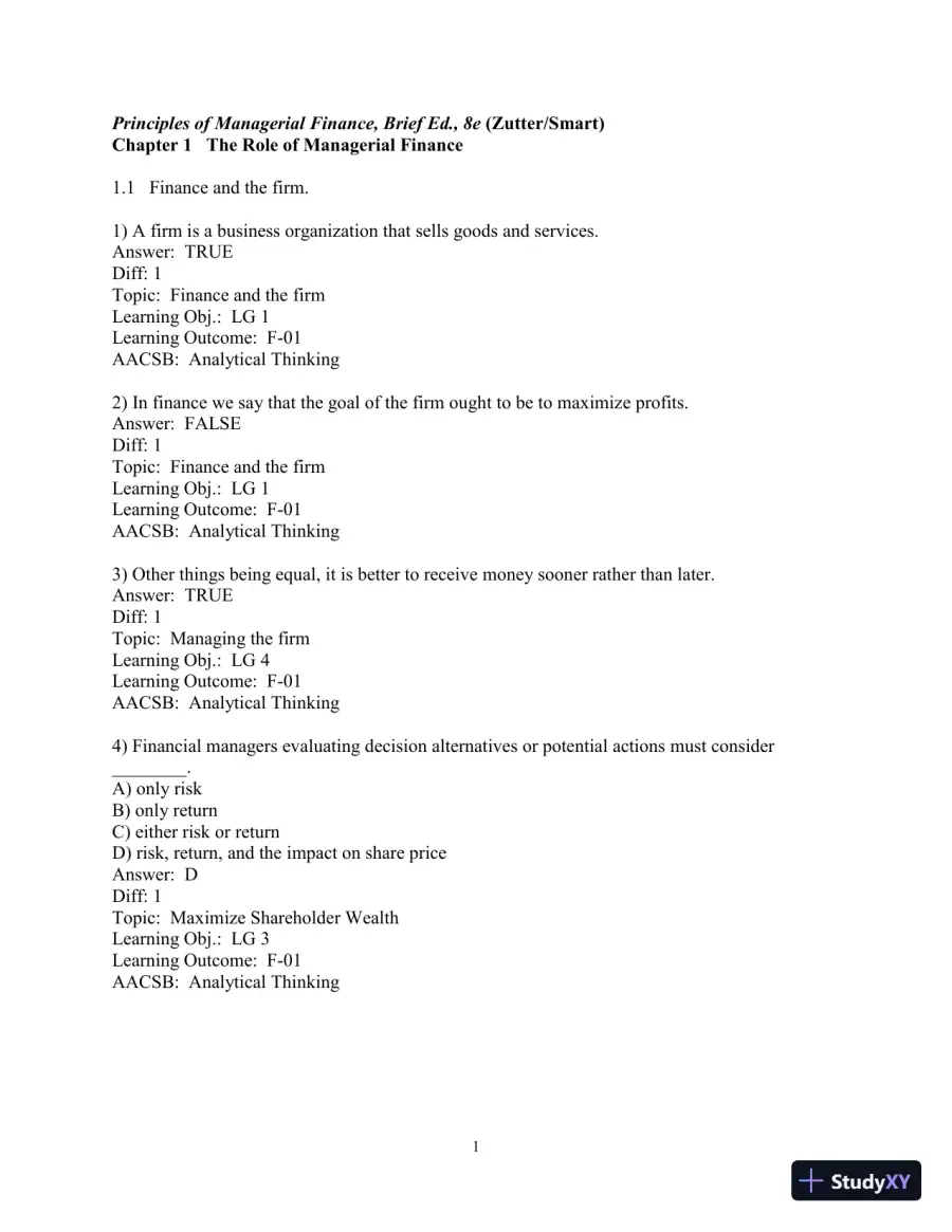 Test Bank for Principles of Managerial Finance, 8th Edition, page 3