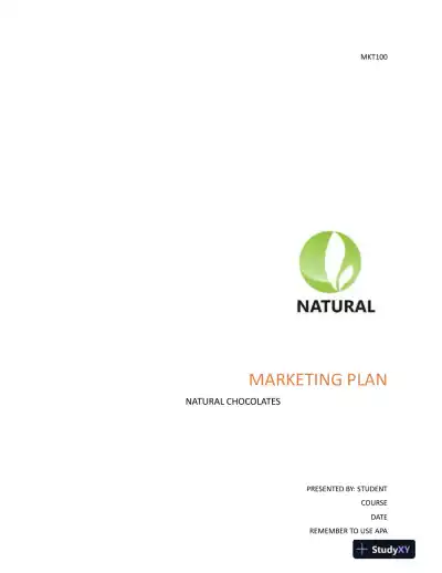 MKT 100 Marketing Plan Natural Chocolates - Page 1 preview image