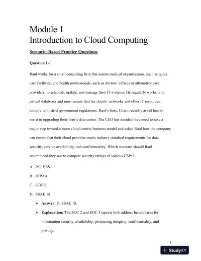 Solution Manual for CompTIA Cloud+ Guide to Cloud Computing: Networking, 1st Edition - Page 1 preview image