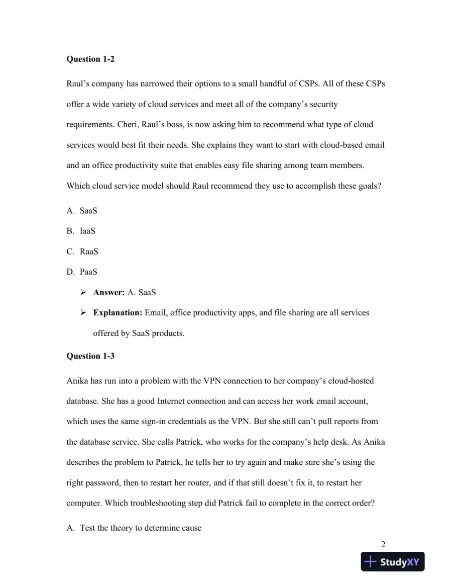 Solution Manual for CompTIA Cloud+ Guide to Cloud Computing: Networking, 1st Edition, page 3