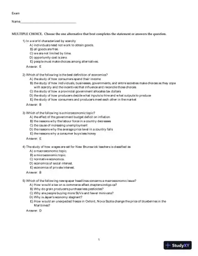 Test Bank for Macroeconomics: Canada in the Global Environment, 10th Edition - Page 1 preview image