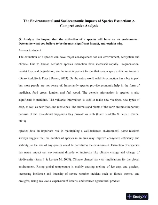 The Environmental and Socioeconomic Impacts of Species Extinction: A Comprehensive Analysis - Page 1 preview image
