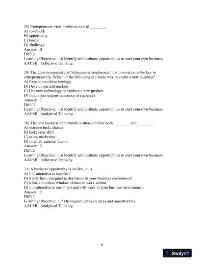 Test Bank for Entrepreneurship: Starting and Operating A Small Business, 5th Edition - Page 10 preview image