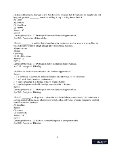 Test Bank for Entrepreneurship: Starting and Operating A Small Business, 5th Edition - Page 11 preview image