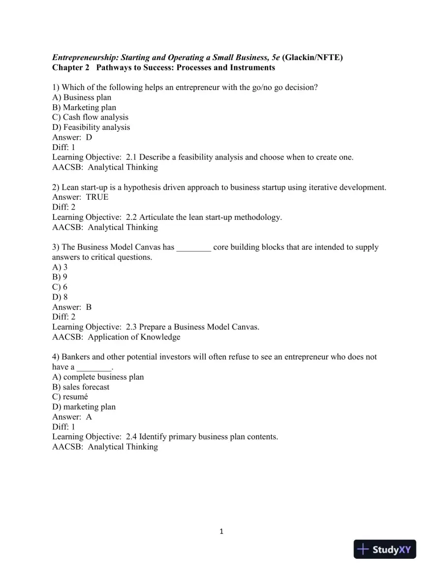 Test Bank for Entrepreneurship: Starting and Operating A Small Business, 5th Edition, page 13