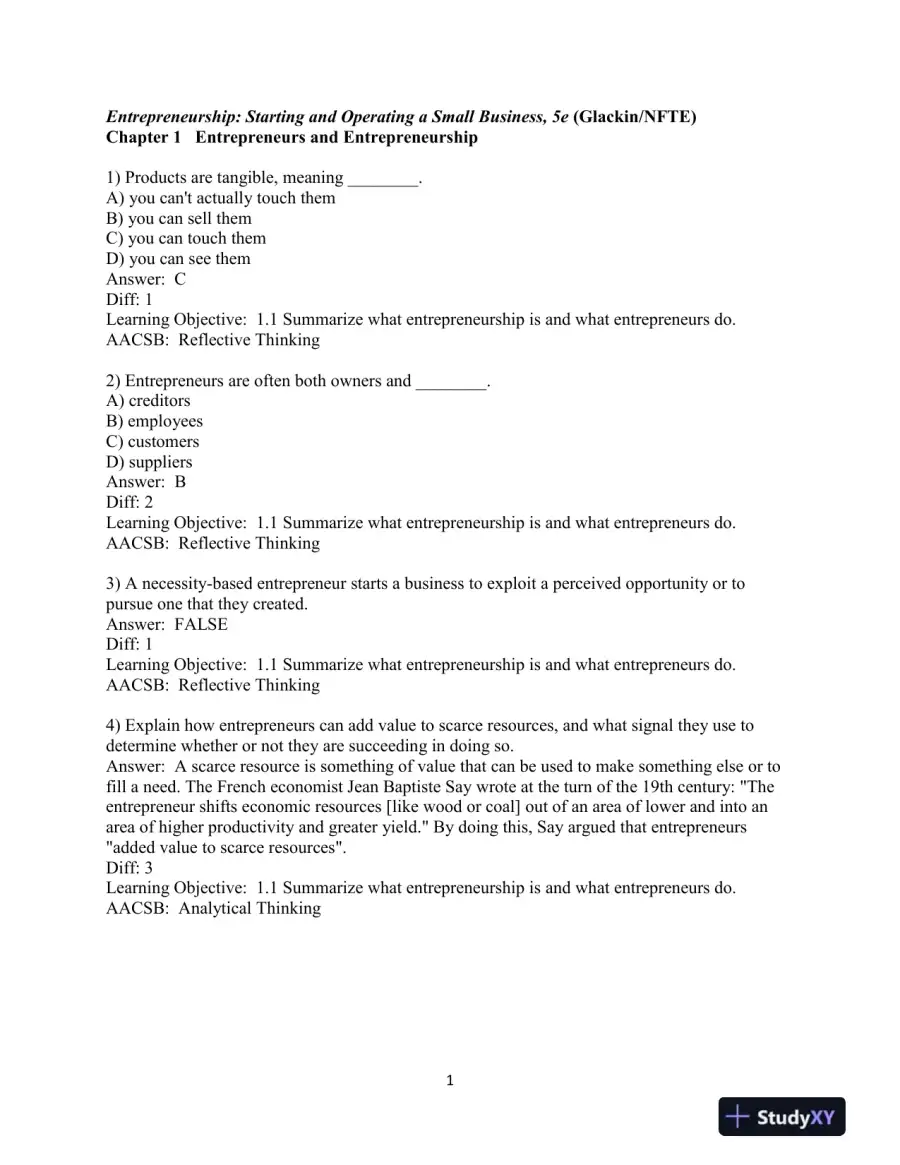 Test Bank for Entrepreneurship: Starting and Operating A Small Business, 5th Edition, page 3