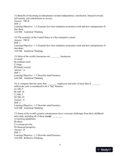 Test Bank for Entrepreneurship: Starting and Operating A Small Business, 5th Edition - Page 6 preview image