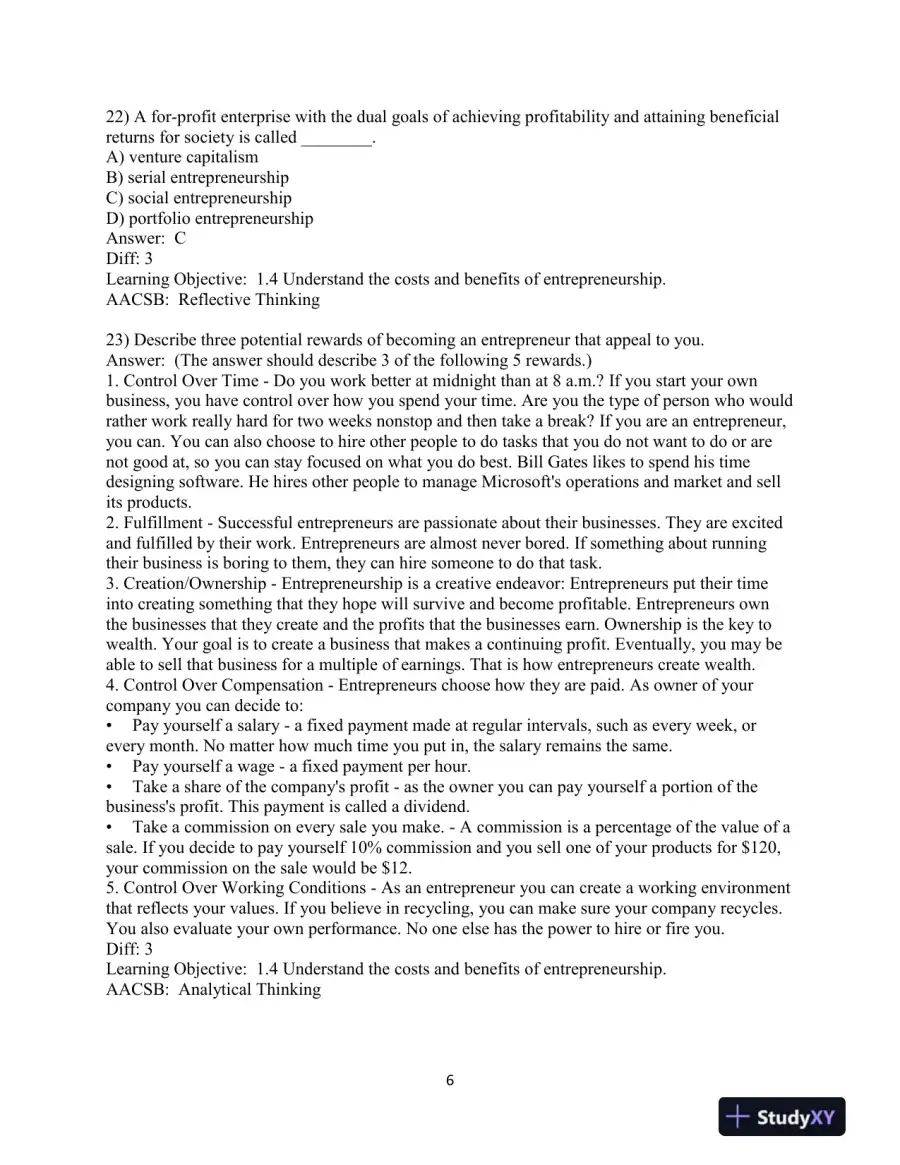 Test Bank for Entrepreneurship: Starting and Operating A Small Business, 5th Edition, page 8