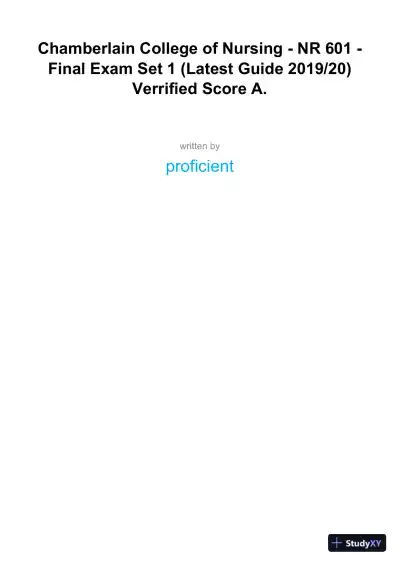 2019-2020 NR601 Chamberlain College Gerontology Final Exam With Answers (100 Solved Questions) - Page 1 preview image