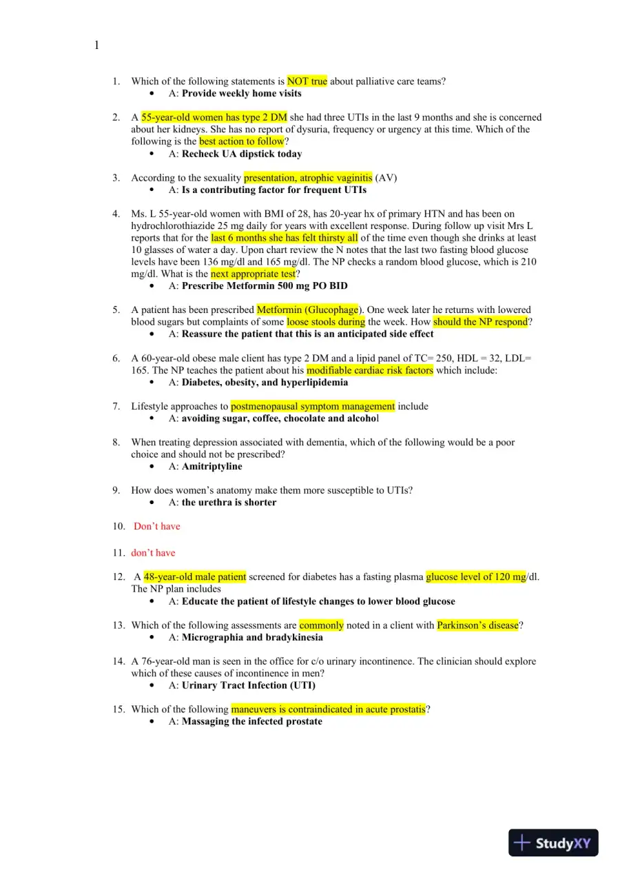 2019-2020 NR601 Chamberlain College Gerontology Final Exam With Answers (100 Solved Questions), page 3