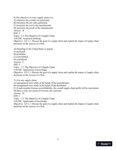 Test Bank for Supply Chain Management: Strategy, Planning, and Operation, 7th Edition - Page 10 preview image