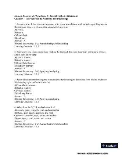 Test Bank For Human Anatomy and Physiology, 2nd Edition - Page 1 preview image