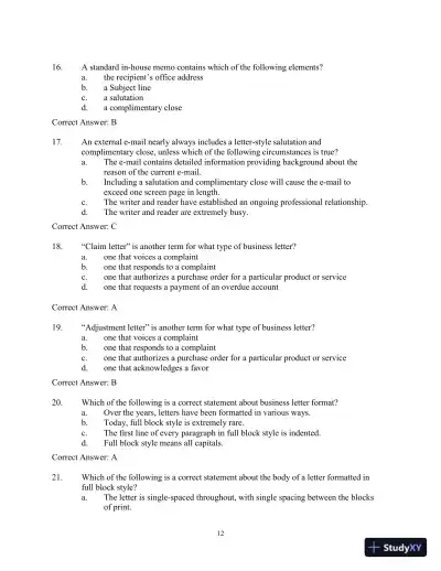 Test Bank for Workplace Communications: The Basics, 8th Edition - Page 15 preview image